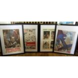 A collection of seven mid 20th Century framed posters on World War II,
