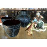 A mixed collection of ceramics to include a large Capodimonte figure of an old lady talking to a
