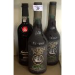 Three assorted bottles of port to include a Taylors LVB 1985 and two Calem vintage port.