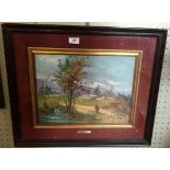 G.Cappelletti oil painting depicting a continental lady walking in landscape.