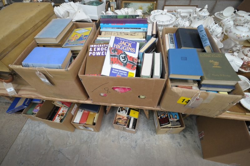 8 Boxes of miscellaneous books, antique collectors reference, aircraft, etc.