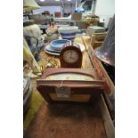 A Roberts model R200 transistor radio and an Edwardian inlaid arched mantel clock with a white dial