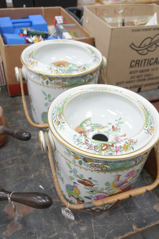 A rare pair of Copeland Spode for Waring and Gillow, London, large slop pails and liners
Each of