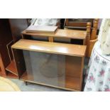 A Mid 20th century teak bookcase with sliding glass doors and an oak example.