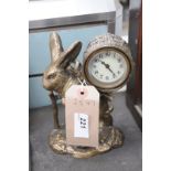 A Gilt metal hare figural timepiece,