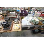 A Singer sewing machine, kitchenalia including a Picquot Ware tea set.