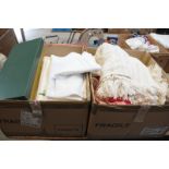 2 Boxes of assorted bed linen , throws, boxed as new Irish Gold sheets, etc.