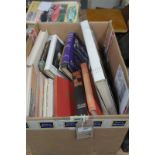 A quantity of five boxes of books including art-related examples, botanical reference books, atlas,