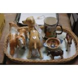 A Quimper ware quaich, a Cooper Craft model of a Labrador , 2 other dog figures,