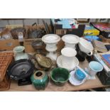 A Qty of vases,  a pair of urn shaped vases, boat shaped vase, etc.