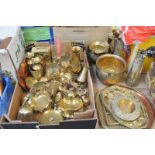 A Collection of Eastern brass items, vases, various plaques and trays,