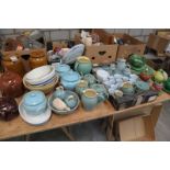 A Qty of stoneware kitchenalia, storage pots, tea pots, mixing bowls, Denby, condiment pots, etc.