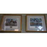 A pair of limited edition pencil signed prints depicting ducks in landscape.