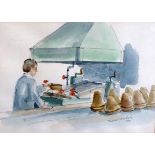 Albin Trowski signed watercolour depicting hat maker.