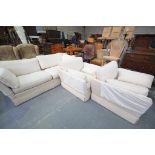 A Modern white 3 piece lounge suite comprising 3 seater settee and 2 armchairs.
