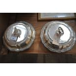 A pair of silver-plated entree dishes
Each of scalloped rosette form,