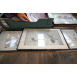 A Collection of framed oriental prints including Koi carp and landscapes.