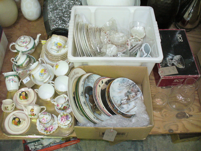 3 Boxes of decorative ceramics including tea wares, Chelsea China floral pattern,