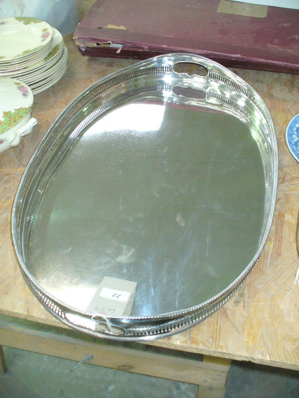 A Silver plated 2 handled tray with a pierced gallery.