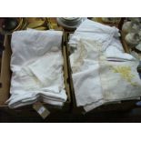 2 Boxes of assorted vintage white linen, doilies, crocheted items, etc.