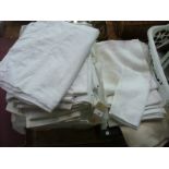 2 Boxes of vintage white table linen.