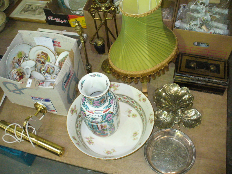 A Continental tea service, a Chinese vase , rose pattern bowl, a Japanned cash box,