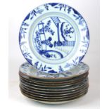 A collection of eleven Chinese export porcelain blue and white plates, 18th Century 
Each of