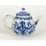 A Chinese blue and white porcelain tea or wine pot, Qianlong period (1735-96) Of lobed globular