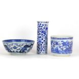 A collection of Chinese blue and white porcelain
To include a Chinese 'Dragon and Lotus' sleeve