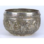 An Anglo-Indian silver bowl The circular bombe shaped bowl, chased and engraved to the exterior