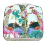 A Chinese famille rose and white metal trinket box,