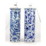 A pair of Chinese sleeve vases, late Qing Dynasty (1644-1912) Each converted to a lamp base, of