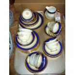 A Shelley cobalt blue and gilt 41 piece tea service.