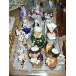 Five assorted character jugs, continental crinoline figures, etc.