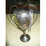 A Silver trophy cup , of tapering form with 2 scroll handles, Chester 1923 ( 11.