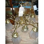 A Modern gilt metal 5 branch ceiling light fitting and 1 other.