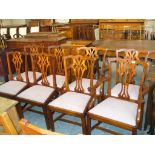 A Set of 8 mahogany Chippendale style dining chairs with interlaced splat backs.