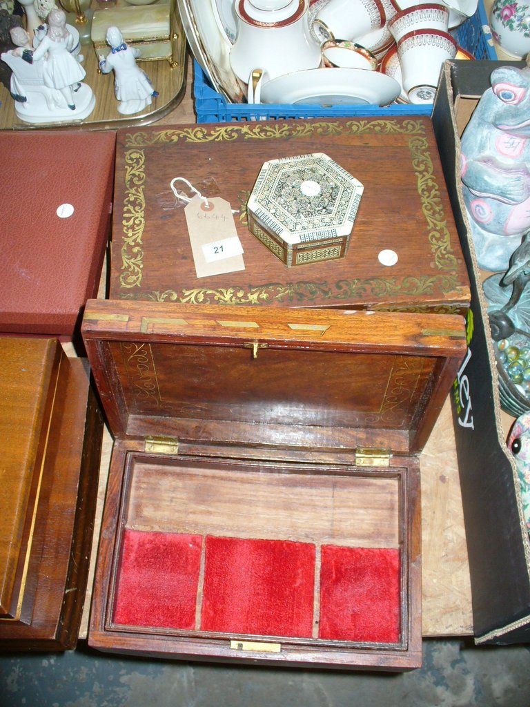 A 19th Century brass inlaid writing box,