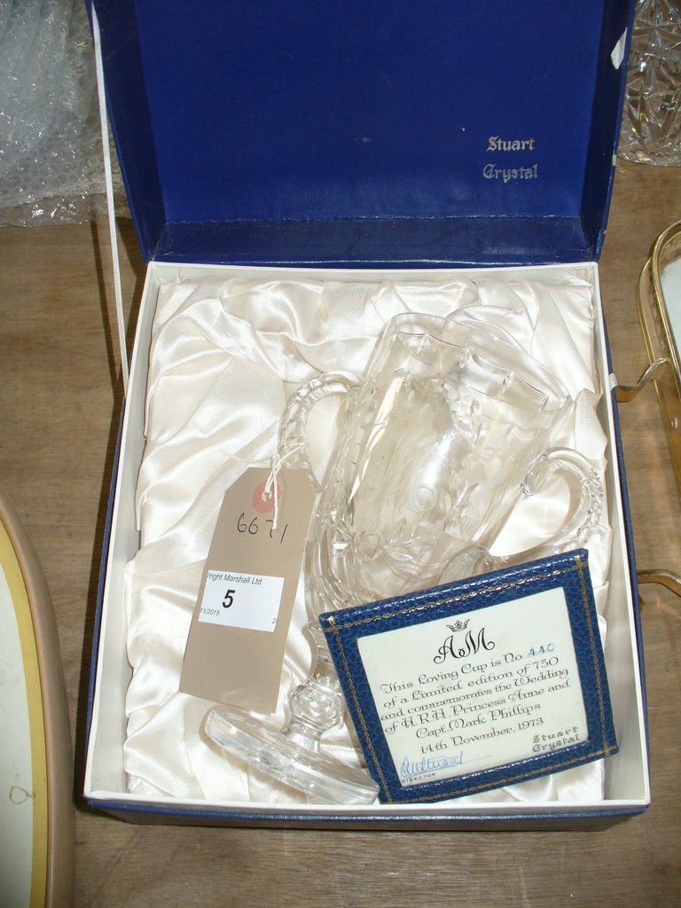 A Stuart Crystal loving cup in commemoration of the wedding of HRH Princess Anne and Captain Mark