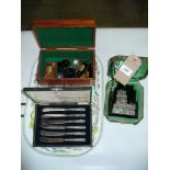 A Box of sundry items , miniature Guiness bottles, cased sliver mounted plaque ,