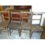4 Early 20th century elm seated school or chapel chairs.