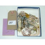 A Tray of costume jewellery , a rabbits paw brooch, beaded necklaces, brooches,