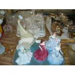 A Royal Doulton figurine " Strolling " ( second ) and 5 Coalport figurines including " Hayley " and