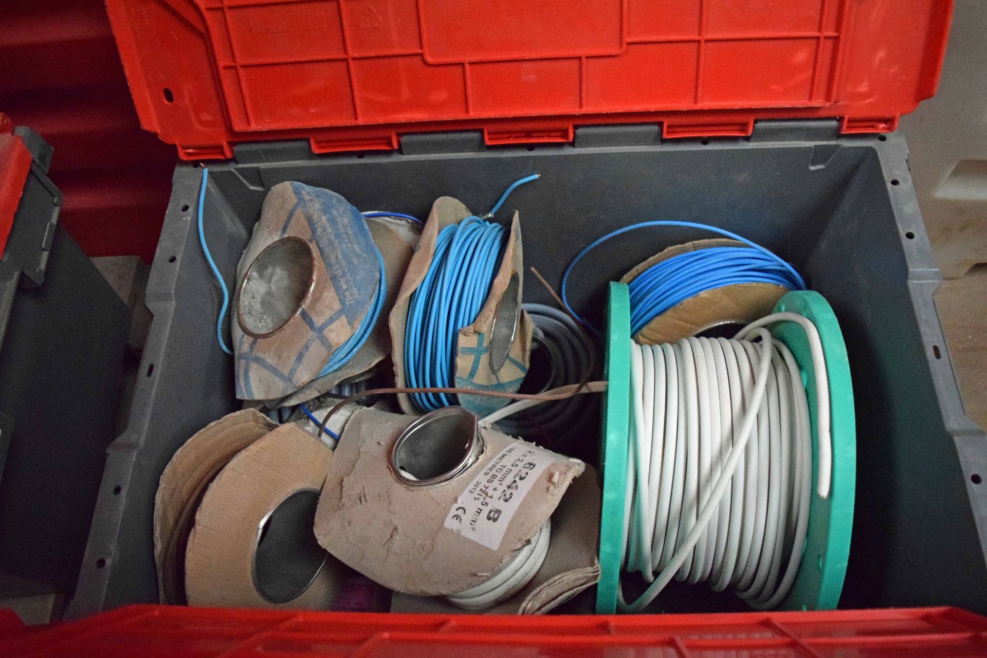 Three Tea Crates containing Assorted Reels of Electric Cables (As Photographed) - Image 2 of 4