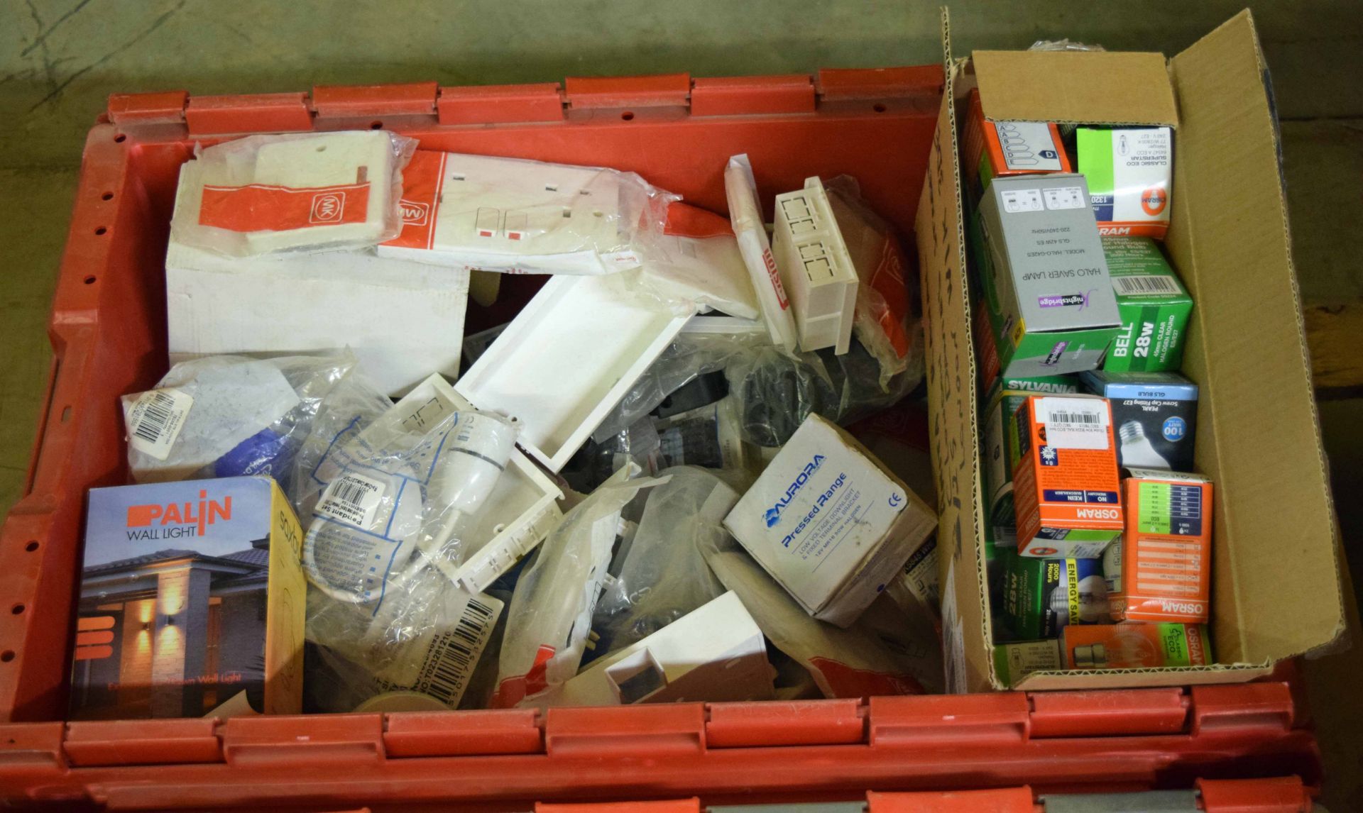 Two Tea Crates of Second Fix Electrical Components including Light Switches, 240V Sockets & Unused - Image 2 of 3