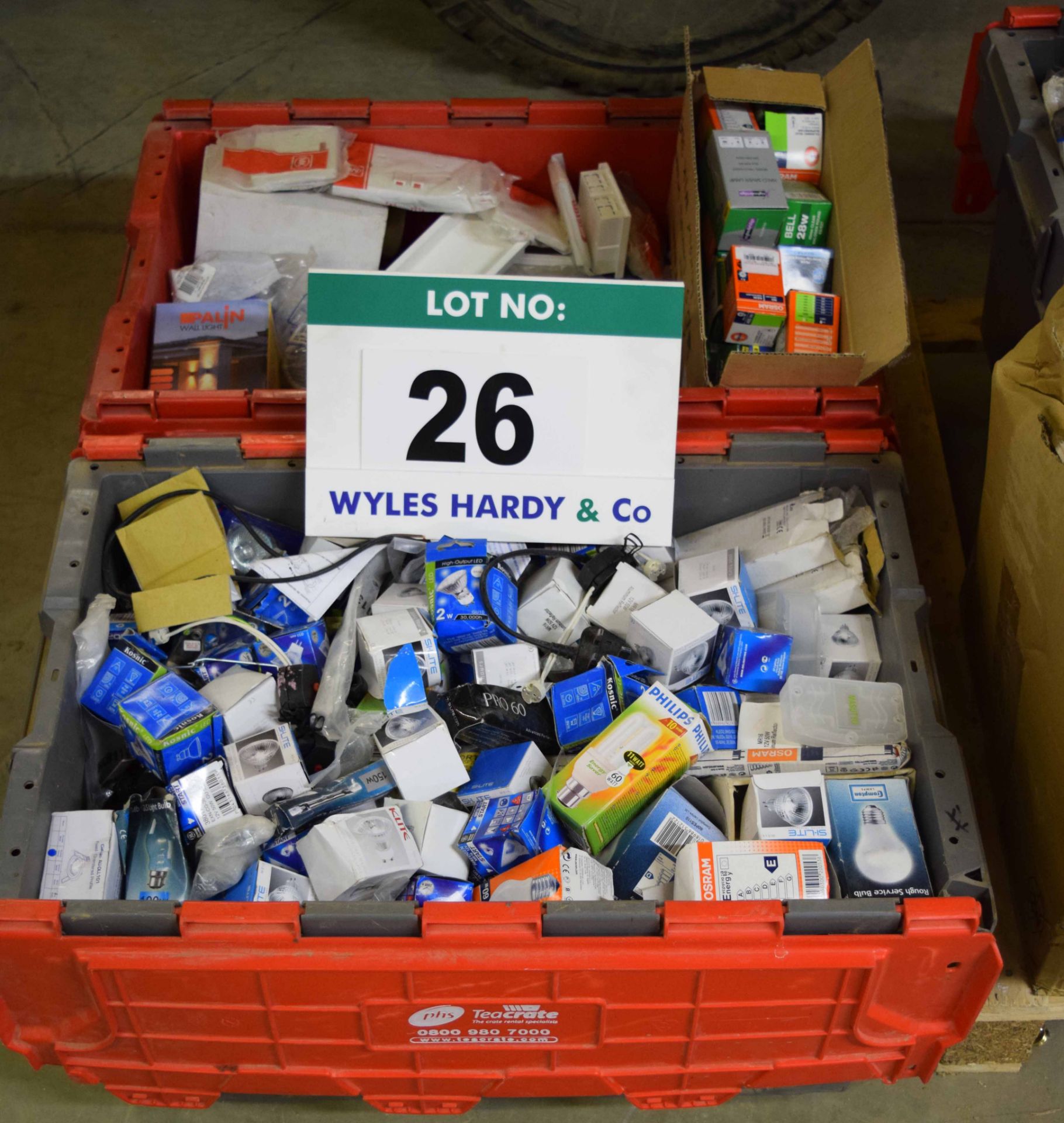 Two Tea Crates of Second Fix Electrical Components including Light Switches, 240V Sockets & Unused