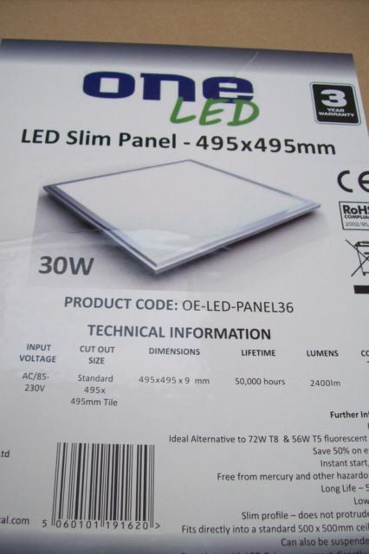 4 x One LED 30W LED Slim Panel 495 x 495mm OE-LED-Panel36