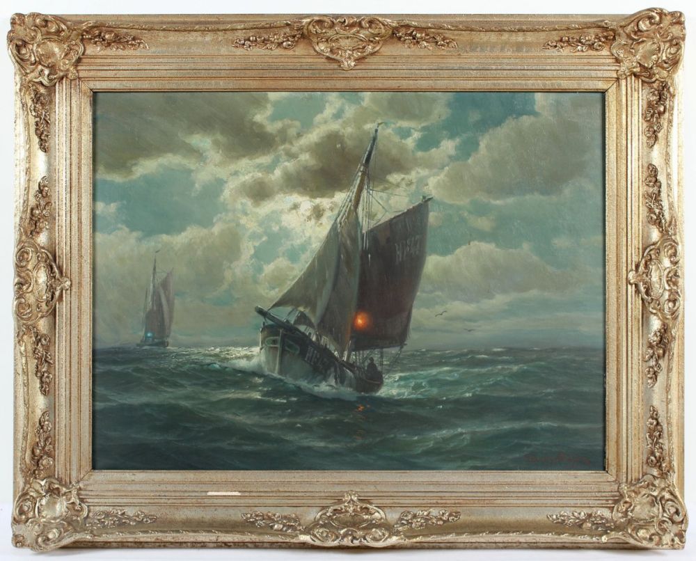 FRÄNCIS-GLÜSING, Martin Franz (1885-1956), "Fischerschaluppen auf der Nordsee", Öl/Lwd., 60 x 80, - Image 2 of 3