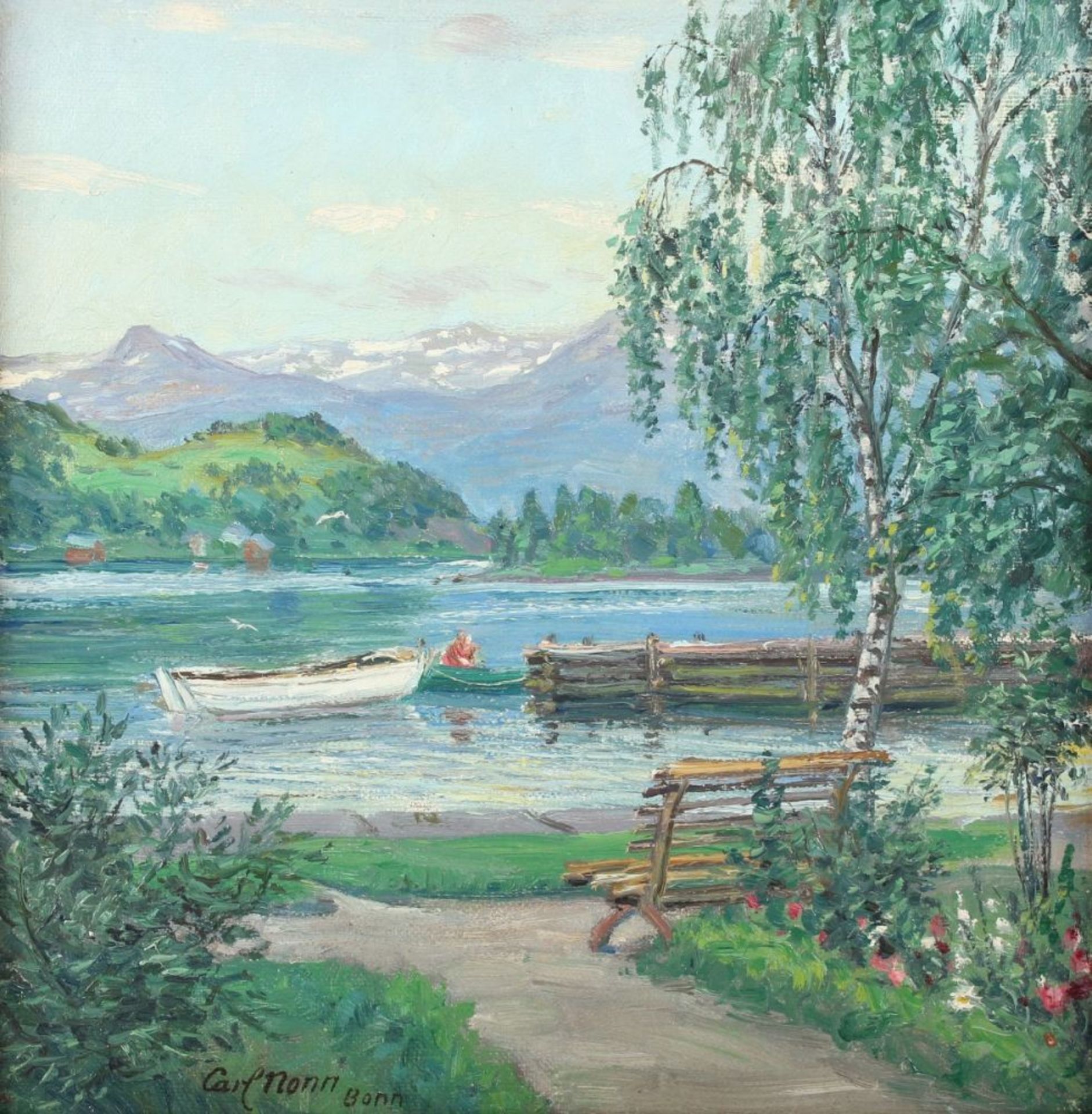 NONN, Carl (1876-1949), "In Nordheimsund-Hardanger-Norwegen", Öl/Holz, 32,5 x 31,5, unten links