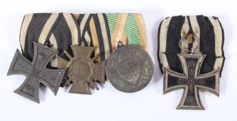 ORDENSSPANGE UND EISERNES KREUZ 2.KLASSE 1914, Spange mit drei Auszeichnungen; EK, Ehrenkreuz für